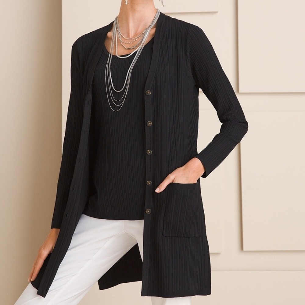 Chicos | V-Neck Button Down Ribbed Front Pocket Cardigan (M) Olive - Picture 8 of 11